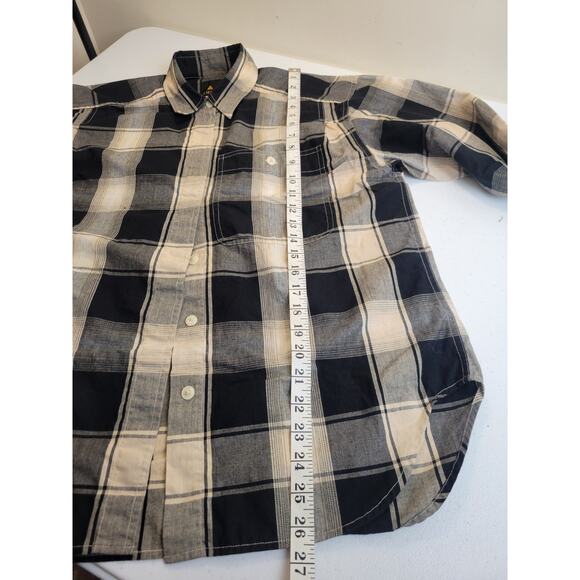 VTG Liz Sport Black Tan Plaid Shoulder Yoke Button Up Shirt Women's Size Small - Picture 13 of 15